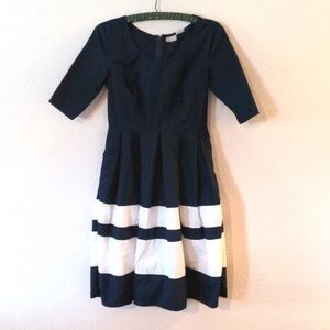eShakti 100% Cotton A-line Dress, Navy and White, Size S
